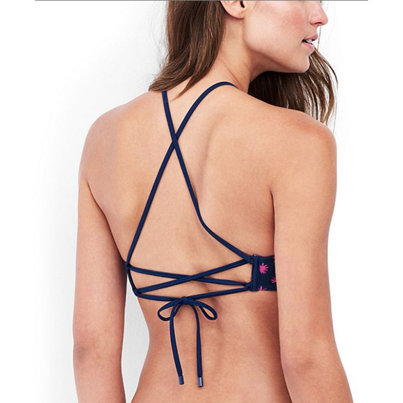 Land's End Reversible High-Neck Bikini Top Starry & Navy Storm Size S - Picture 2 of 3
